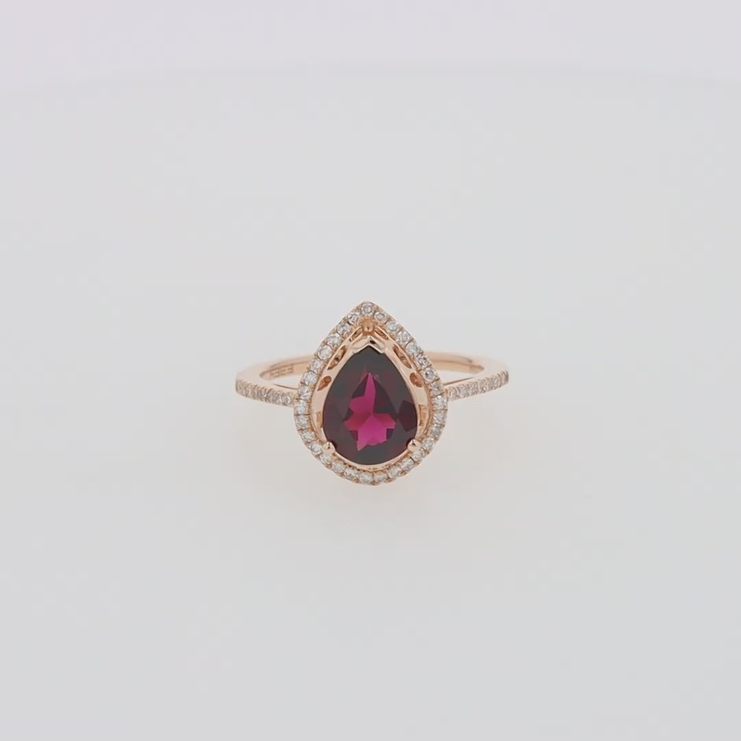 Bordeaux 14K Rose Gold Rhodolite Garnet and Diamond Ring, 1.46 TCW