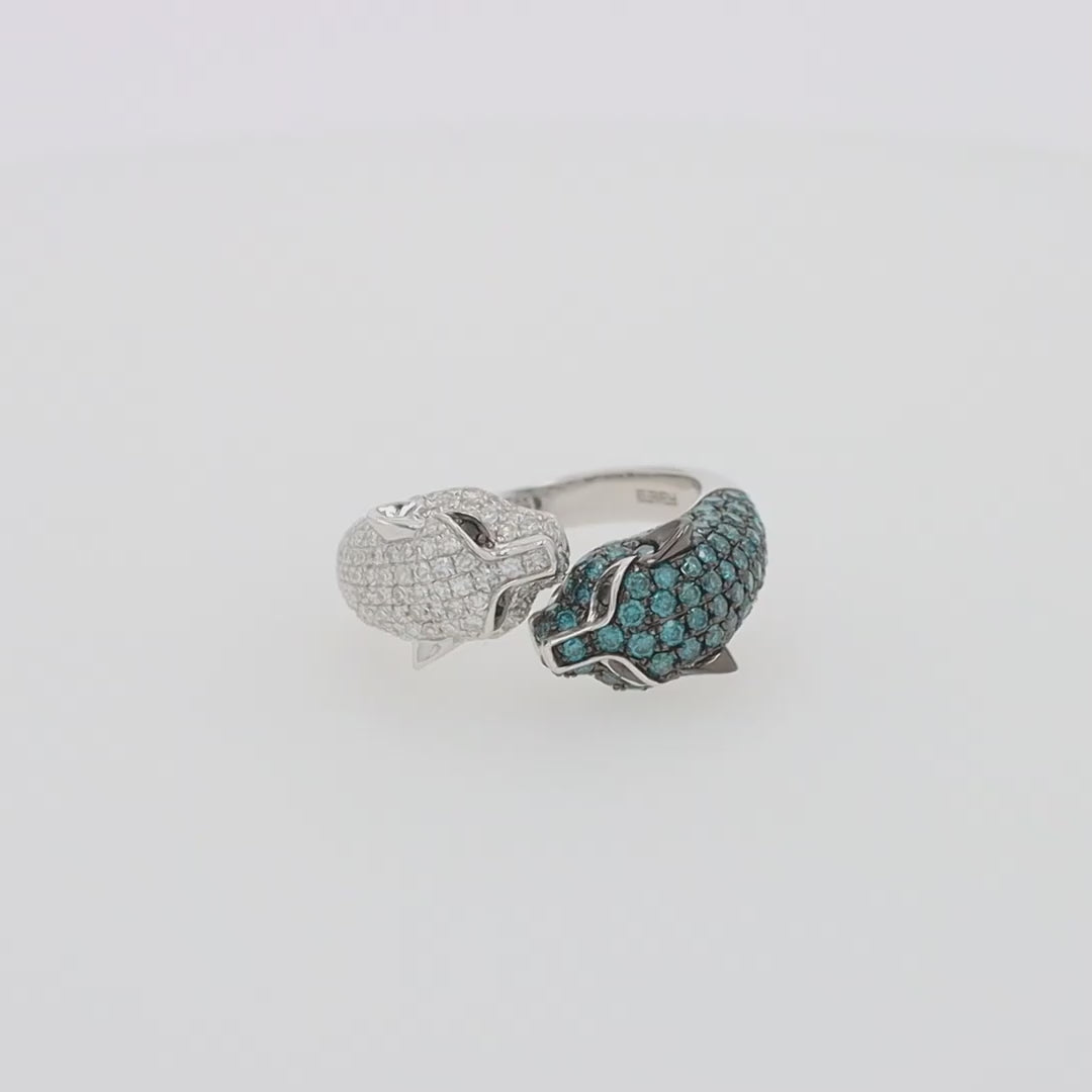 Translation missing: en.Signature 14K White Gold Blue and White Diamond Panther Ring, 1.48 TCW