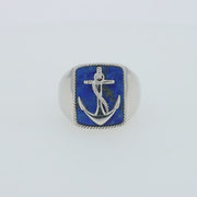 Men's Sterling Silver Lapis Lazuli Anchor Ring, 5.90 TCW