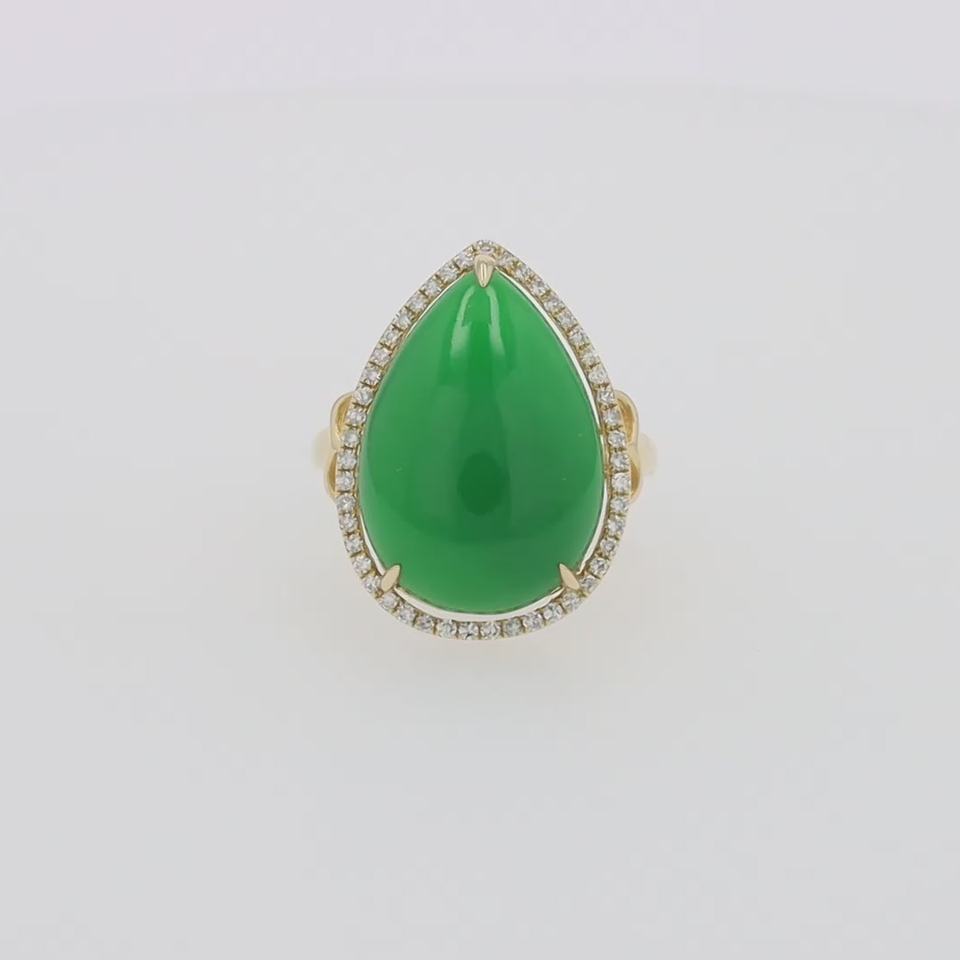 Translation missing: en.14K Yellow Gold Jade and Diamond Cocktail Ring, 14.08 TCW