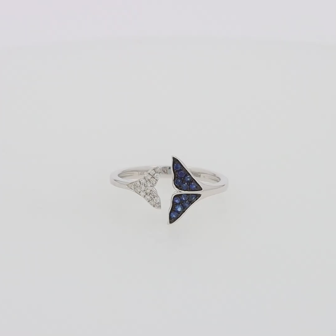 Seaside 14K White Gold Sapphire and Diamond Whale Tails Ring, 0.18 TCW