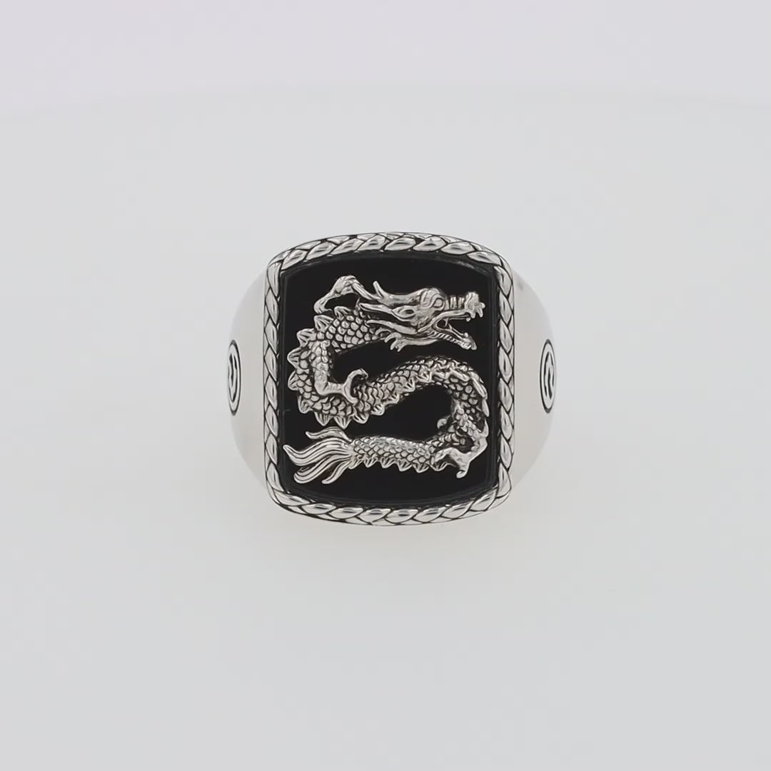 Translation missing: en.Men's 925 Sterling Silver Onyx Dragon Ring, 5.00 TCWS
