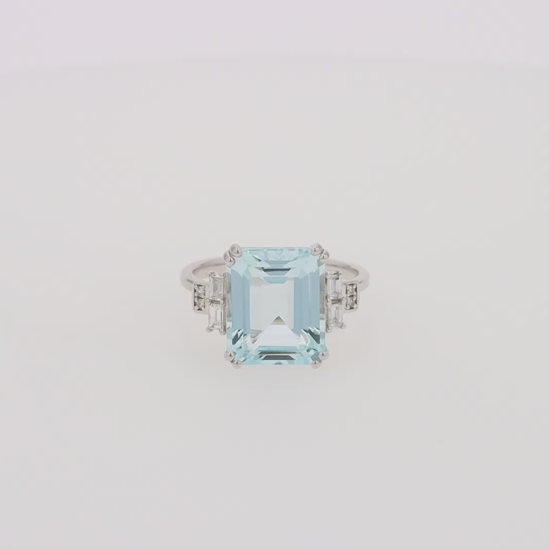 Translation missing: en.Aquarius 14K White Gold Aquamarine and Diamond Ring, 5.05 TCW