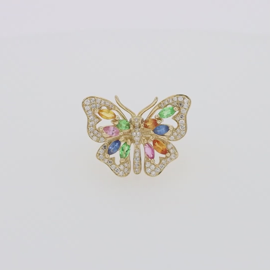 Translation missing: en.Watercolors 14K Gold Multi Sapphire Diamond Butterfly Ring, 2.62 TCW