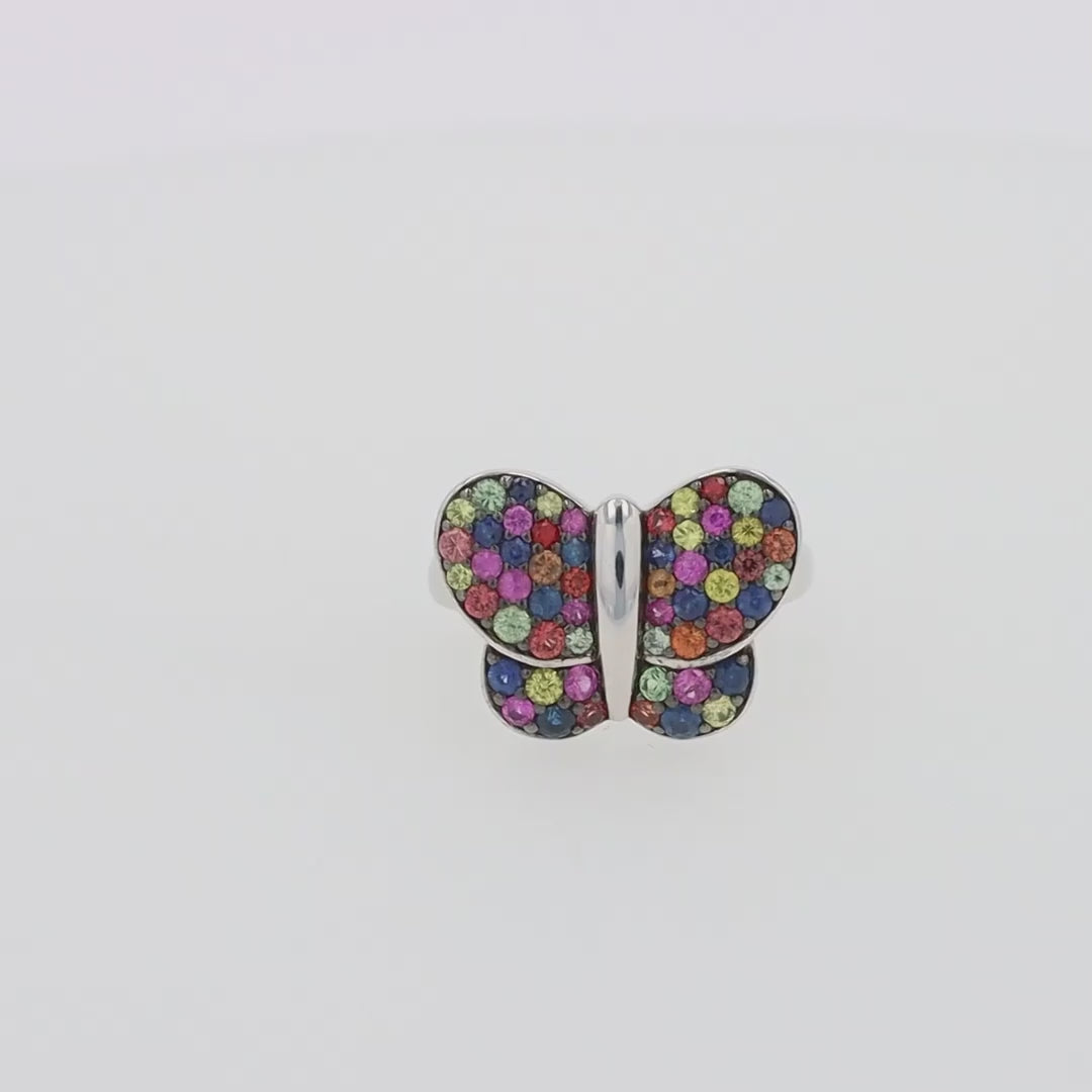 Translation missing: en.925 Sterling Silver Multi Sapphire Splash Butterfly Ring, 1.29 TCW