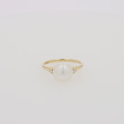 14K Yellow Gold Cultured Pearl and Diamond Accented Ring, 0.05 TCW