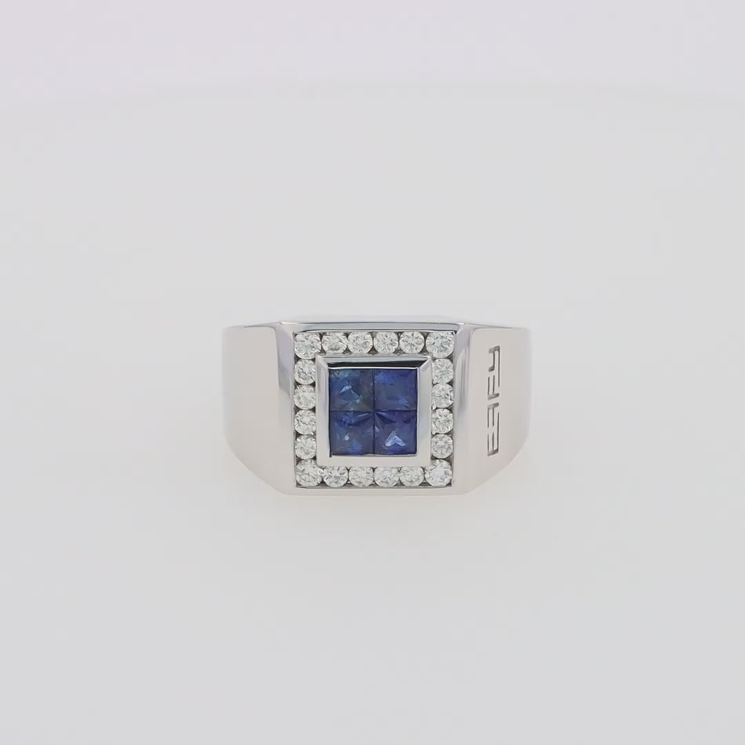 Men's 14K White Gold Sapphire and Diamond Ring, 1.69 TCW