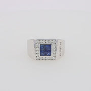 Men's 14K White Gold Sapphire and Diamond Ring, 1.69 TCW