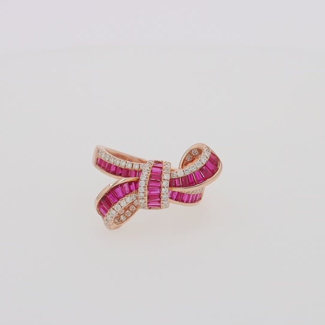 Translation missing: en.Ruby Royale 14K Rose Gold Ruby and Diamond Bow Ring, 1.61 TCW