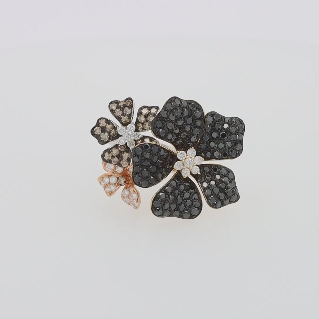 Translation missing: en.Nature 14K Gold Black, Espresso &amp; White Diamond Flower Ring, 2.04 TCW