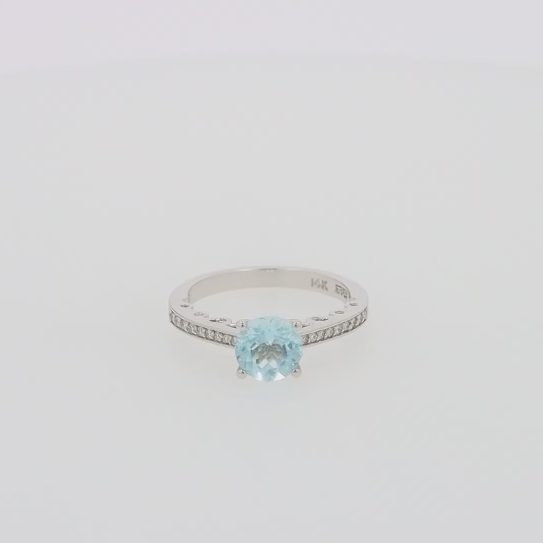 Translation missing: en.Aquarius 14K White Gold Aquamarine and Diamond Ring, 1.09 TCW