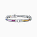 The Watercolors 14K White Gold Multi Sapphire & Diamond Bracelet showcases square sapphires in a rainbow gradient, accented with diamonds and secured with a clasp.