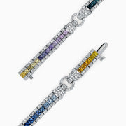 The Watercolors 14K White Gold Multi Sapphire & Diamond Bracelet showcases square sapphires in a rainbow gradient, accented with diamonds and secured with a clasp.