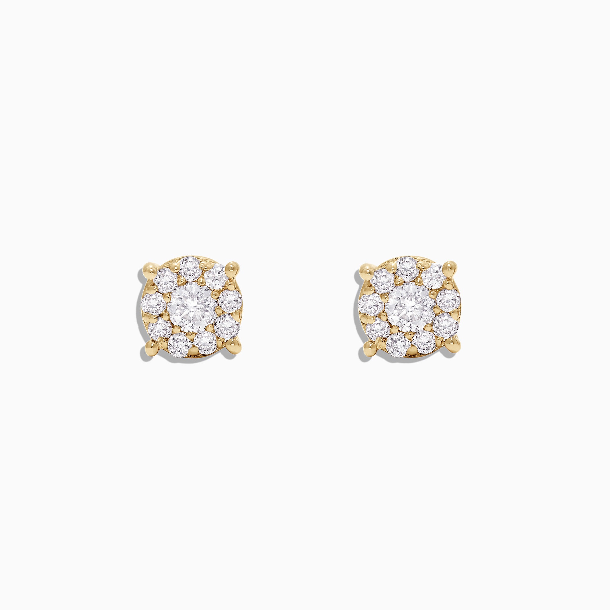 The Bouquet 14K Yellow Gold Diamond Cluster Stud Earrings, 0.50 TCW, feature clusters of small round diamonds in a circular design, displayed against a plain white background.
