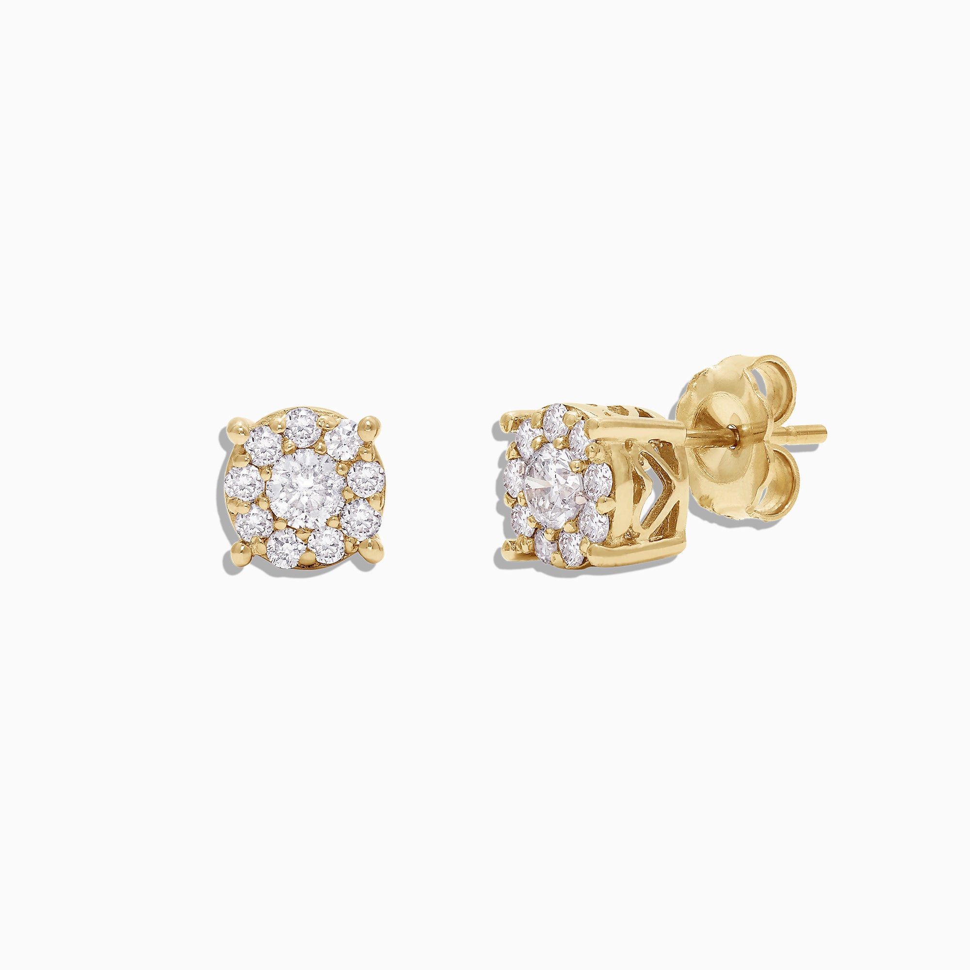 The Bouquet 14K Yellow Gold Diamond Cluster Stud Earrings, 0.50 TCW, feature clusters of small round diamonds in a circular design, displayed against a plain white background.