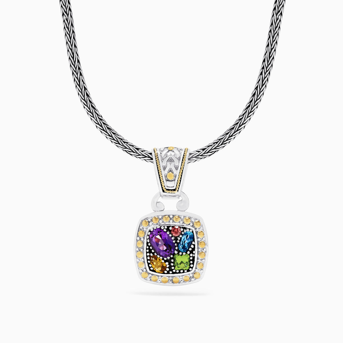 925 Sterling Silver & 18K Accent Multi Gemstone Pendant 1.59 TCW