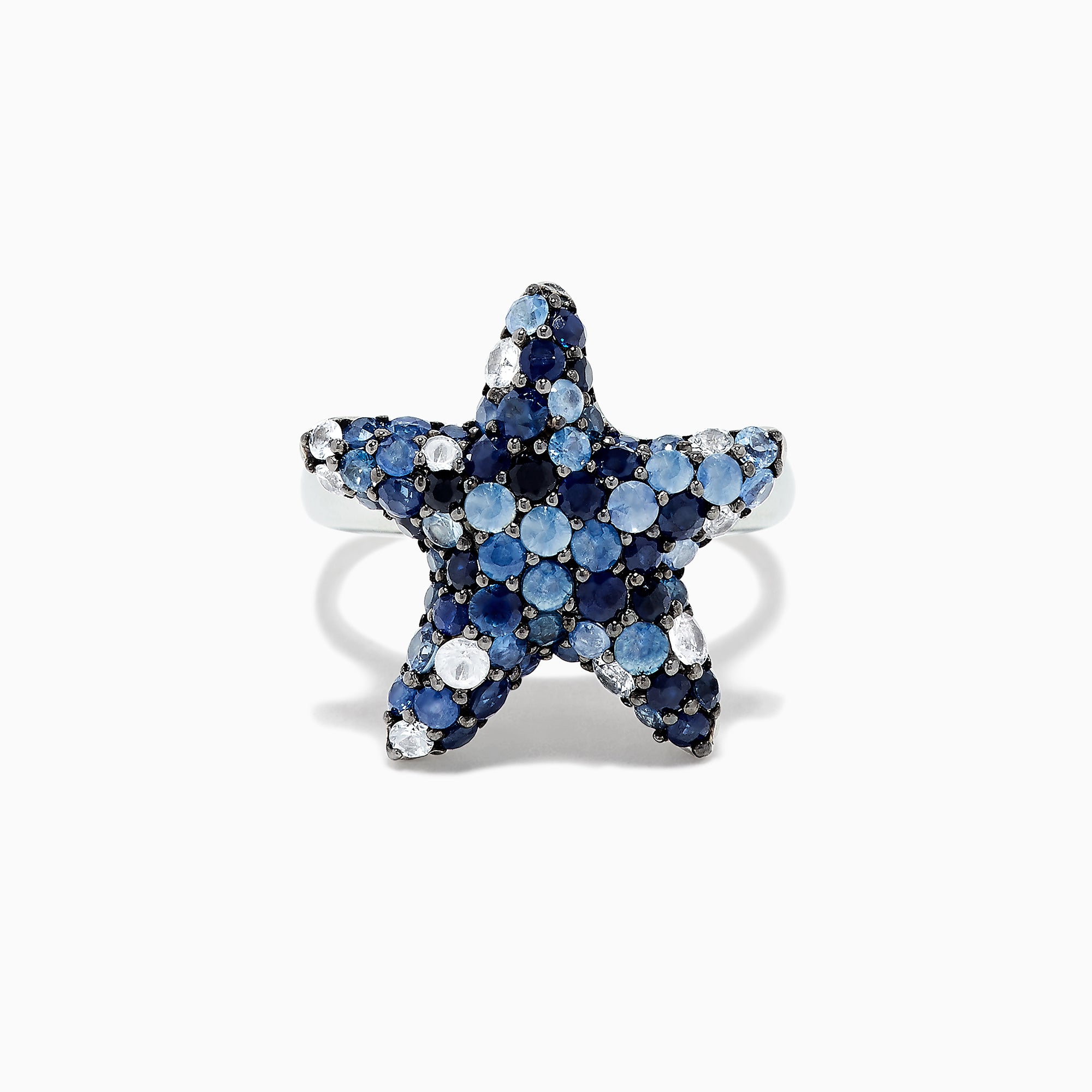 Effy 925 Sterling Silver Blue Sapphire Splash Starfish Ring, 3.07 TCW