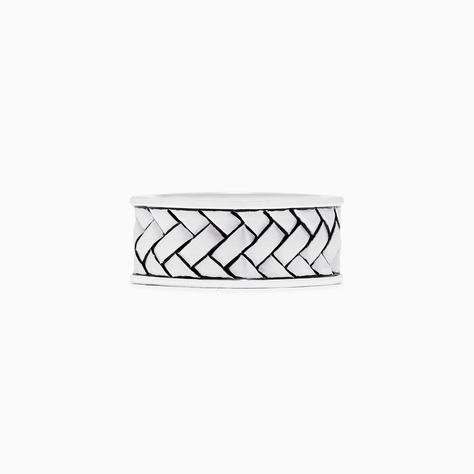 The Mens 925 Sterling Silver Ring features a wide band with a raised, braided center pattern and smooth edges—an elegant addition to any jewelry collection.