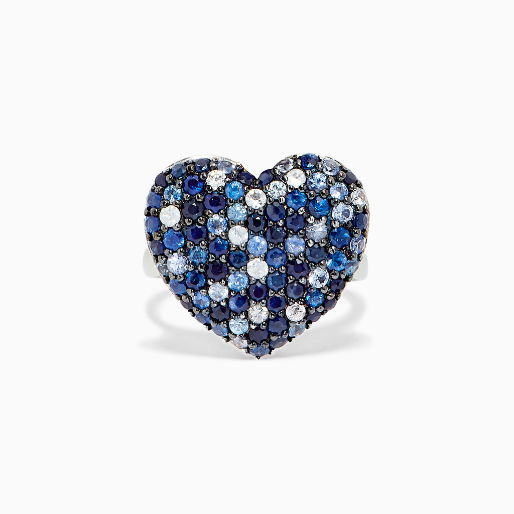 Effy 925 Sterling Silver Blue Sapphire Heart Ring, 2.60 TCW