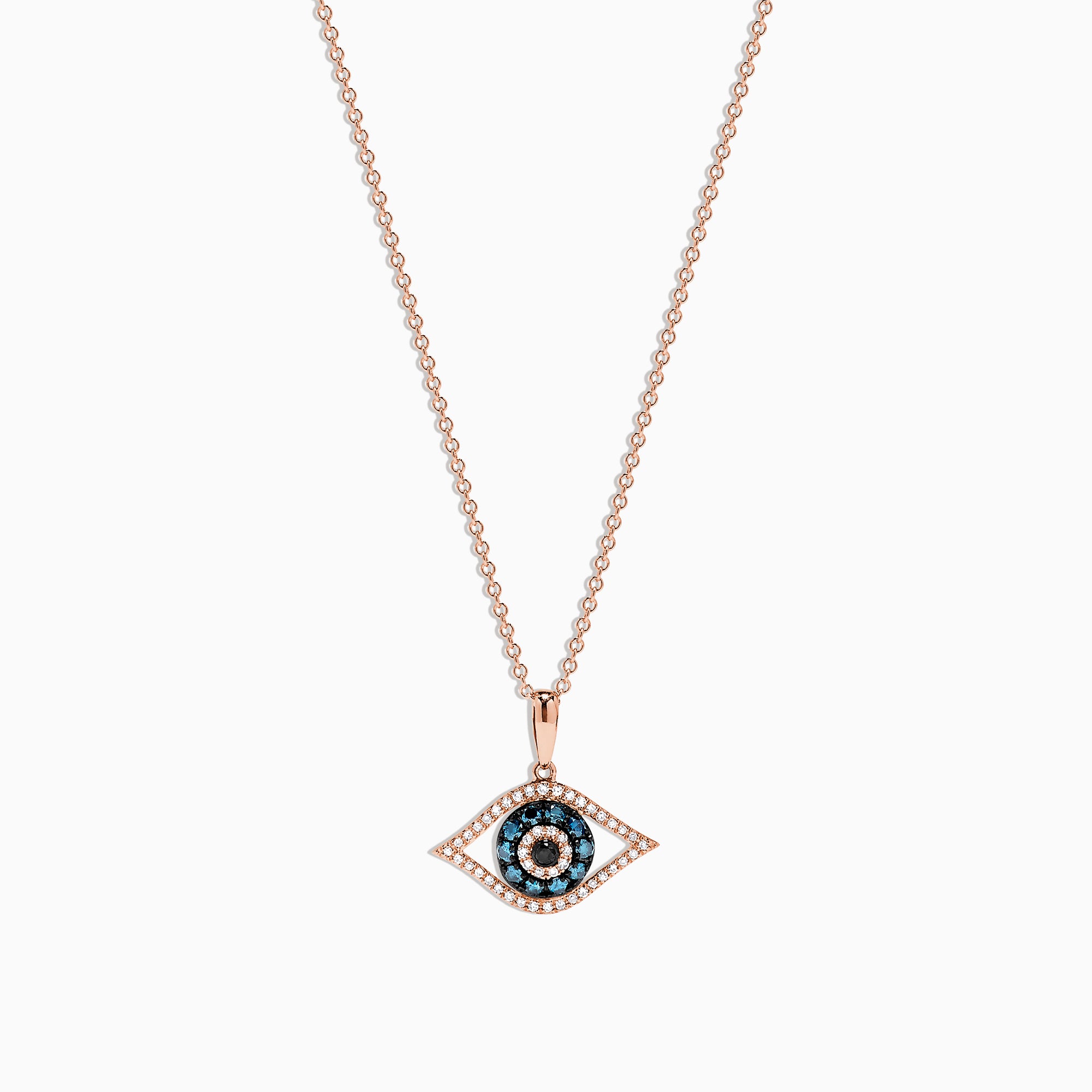 Effy 14K Rose Gold Blue, White and Black Diamond Evil Eye Pendant, 0.34 TCW