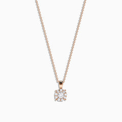 The Bouquet 14K Rose Gold Diamond Cluster Pendant (0.47 TCW) features a floral-inspired design with round white diamonds, showcased on a delicate gold chain against a white background.
