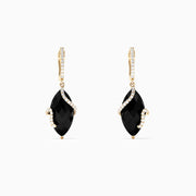The Eclipse 14K Yellow Gold Onyx and Diamond Drop Earrings (13.18 TCW) feature marquise-cut onyx stones with curved diamond accents and secure lever-back closures.