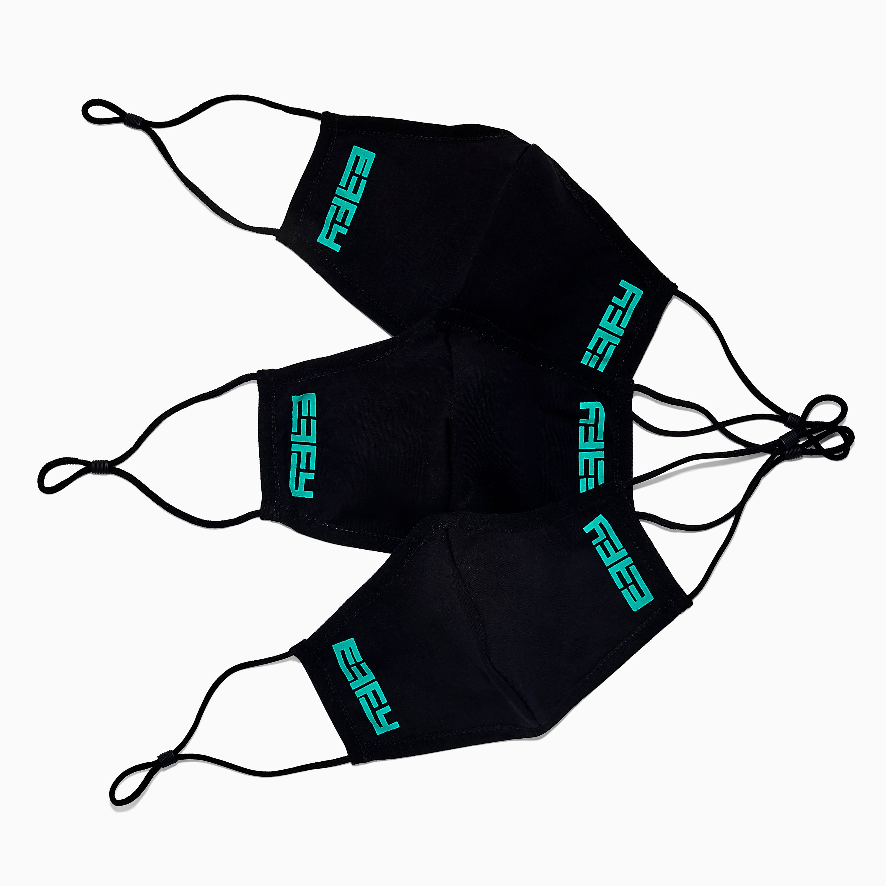 Effy Knitted Face Mask - Adult 3 Pack - Black with Teal Logo
