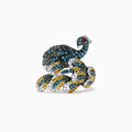 The Safari 14K White Gold Mix Diamonds and Ruby Peacock Ring (1.50 TCW) features a vibrant peacock design with sparkling diamonds and rubies, displayed against a plain white background.