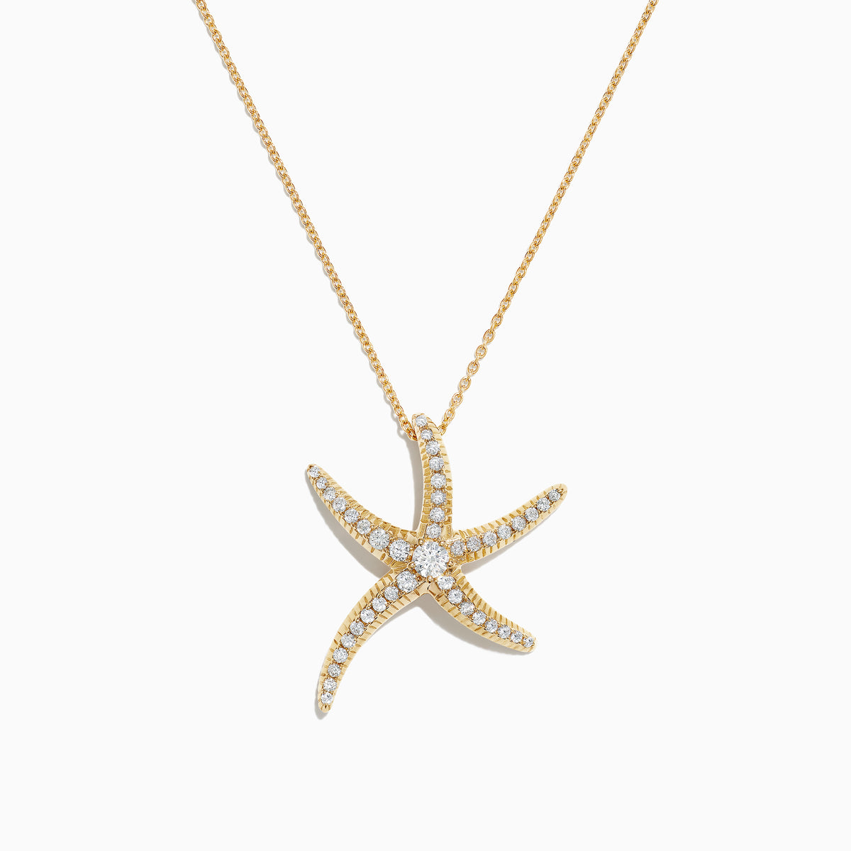 The DOro 14K Yellow Gold Diamond Starfish Pendant, featuring 0.51 TCW of sparkling diamonds, is elegantly displayed on a plain white background.