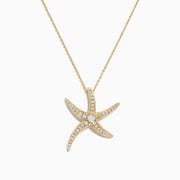 The DOro 14K Yellow Gold Diamond Starfish Pendant, featuring 0.51 TCW of sparkling diamonds, is elegantly displayed on a plain white background.