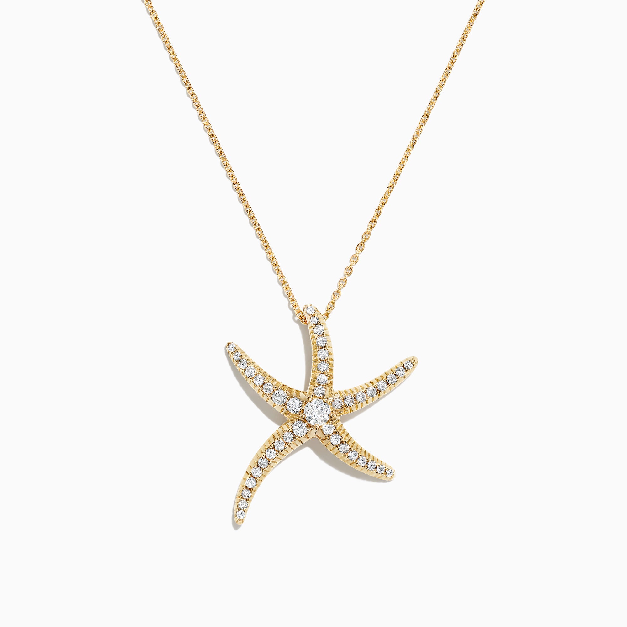 The DOro 14K Yellow Gold Diamond Starfish Pendant, featuring 0.51 TCW of sparkling diamonds, is elegantly displayed on a plain white background.