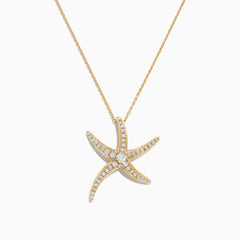 The DOro 14K Yellow Gold Diamond Starfish Pendant, featuring 0.51 TCW of sparkling diamonds, is elegantly displayed on a plain white background.