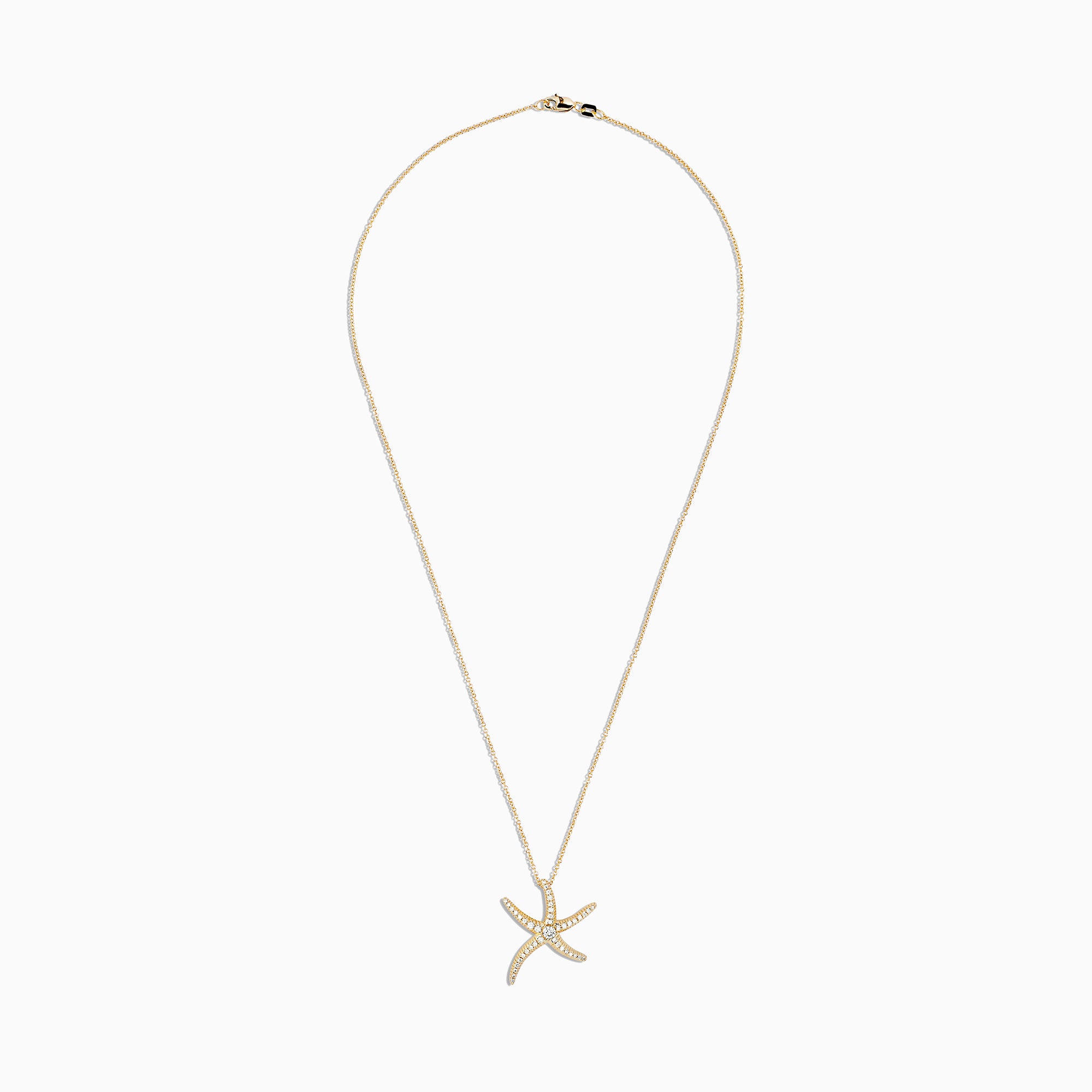 The DOro 14K Yellow Gold Diamond Starfish Pendant (0.51 TCW) hangs from a delicate chain and is shown sparkling against a plain white background.