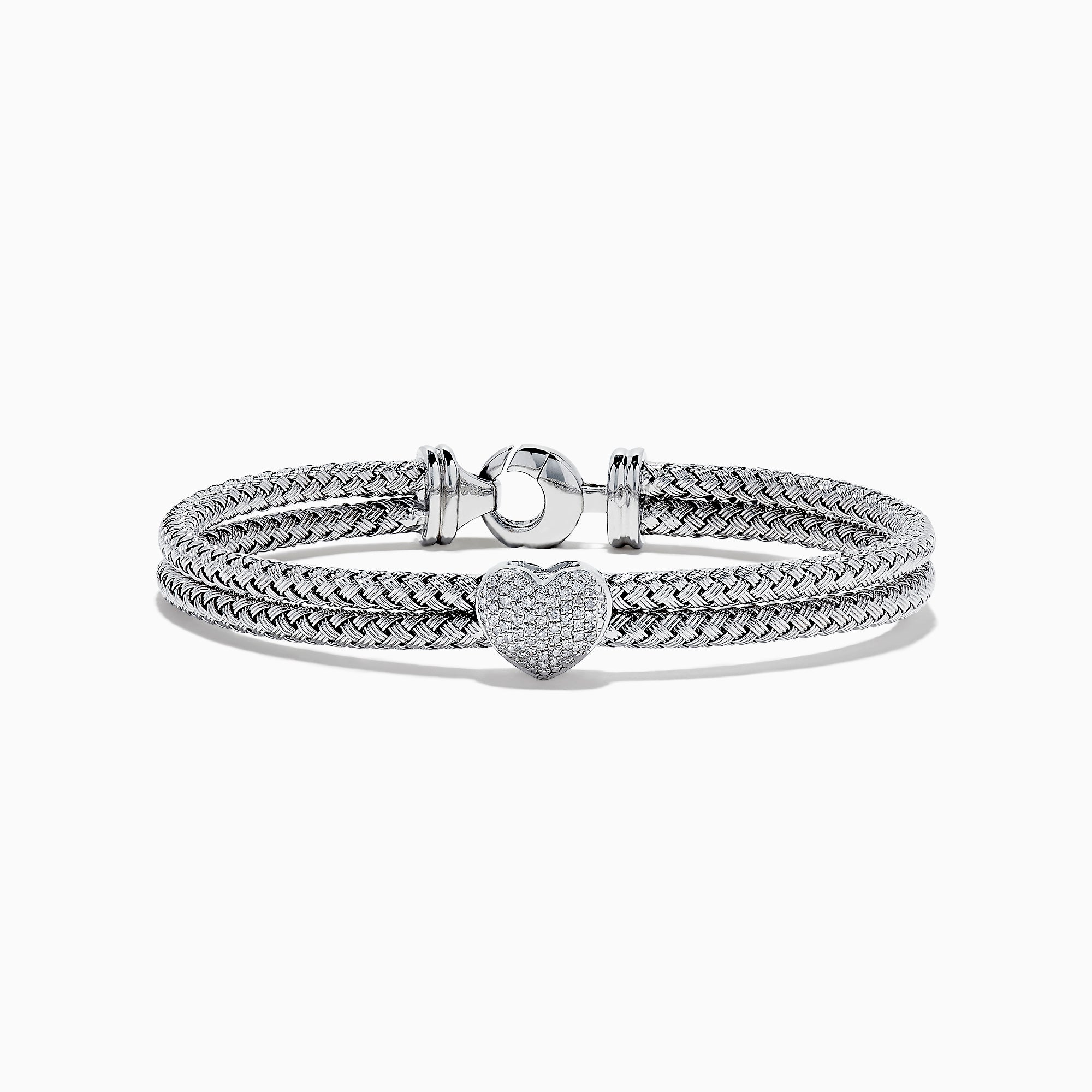 Effy 925 Braided Sterling Silver Diamond Heart Bracelet, 0.23 TCW