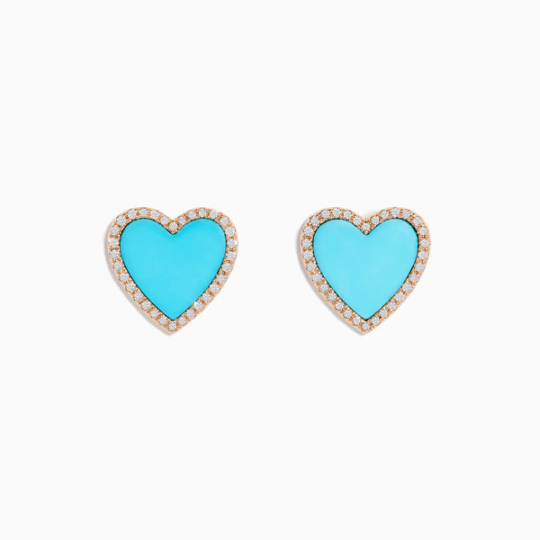 14K Rose Gold Turquoise and Diamond Heart Earrings – effyjewelry.com