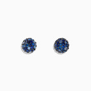 The 925 Sterling Silver Blue Sapphire Splash Stud Earrings, 2.26 TCW, feature round studs adorned with various shades of blue sapphires, set in sterling silver and shown against a white background.