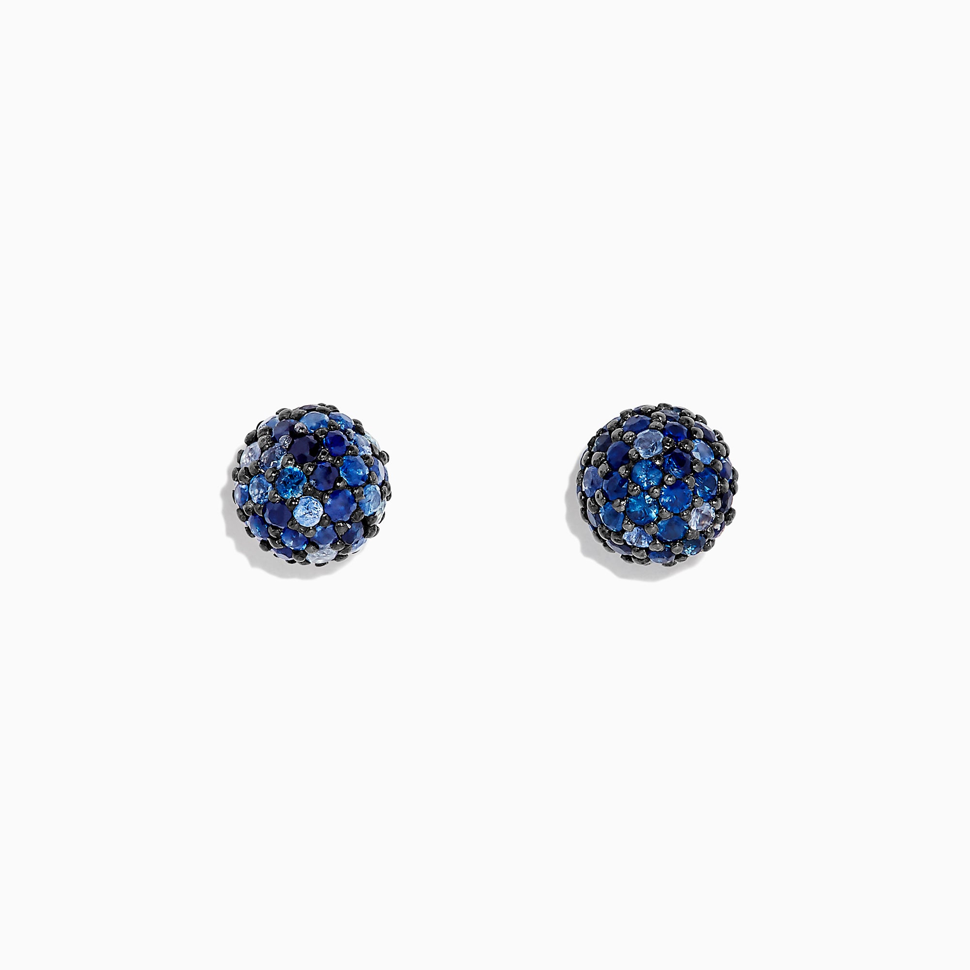 The 925 Sterling Silver Blue Sapphire Splash Stud Earrings, 2.26 TCW, feature round studs adorned with various shades of blue sapphires, set in sterling silver and shown against a white background.