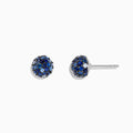 The 925 Sterling Silver Blue Sapphire Splash Stud Earrings, 2.26 TCW, feature round studs adorned with various shades of blue sapphires, set in sterling silver and shown against a white background.