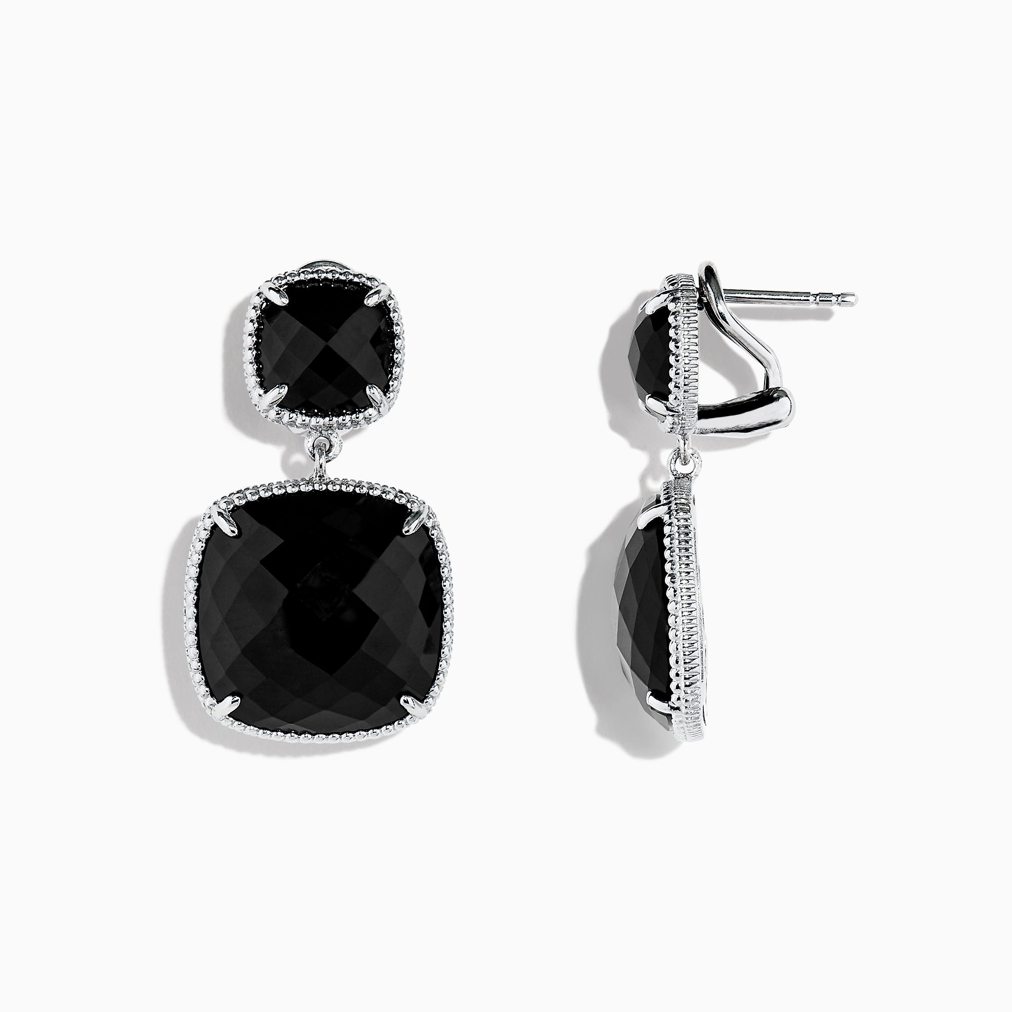 Effy 925 S. Silver Cushion Onyx Earrings, 17.40 TCW