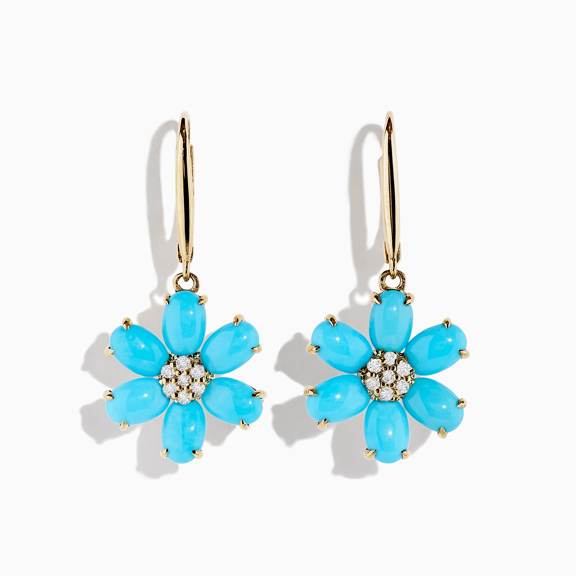 Effy 14K Yellow Gold Turquoise and Diamond Flower Earrings, 4.83 TCW