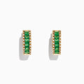 Brasilica 14K Yellow Gold Emerald and Diamond Earrings, 1.53 TCW, feature a row of square green emeralds bordered by small round diamonds, beautifully presented on a white background.