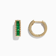 Brasilica 14K Yellow Gold Emerald and Diamond Earrings, 1.53 TCW, feature a row of square green emeralds bordered by small round diamonds, beautifully presented on a white background.