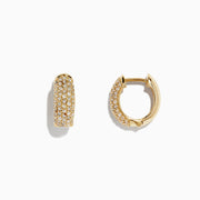 The 14K Yellow Gold Pave Diamond Mini Hoop Earrings, 0.53 TCW, feature small sparkling diamonds and are displayed against a plain white background.