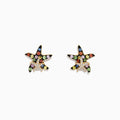Watercolors 14K Gold Sapphire & Diamond Starfish Stud Earrings (0.76 TCW) featuring a gold outline and scattered green, blue, orange, pink, and white sapphires for a vibrant look.