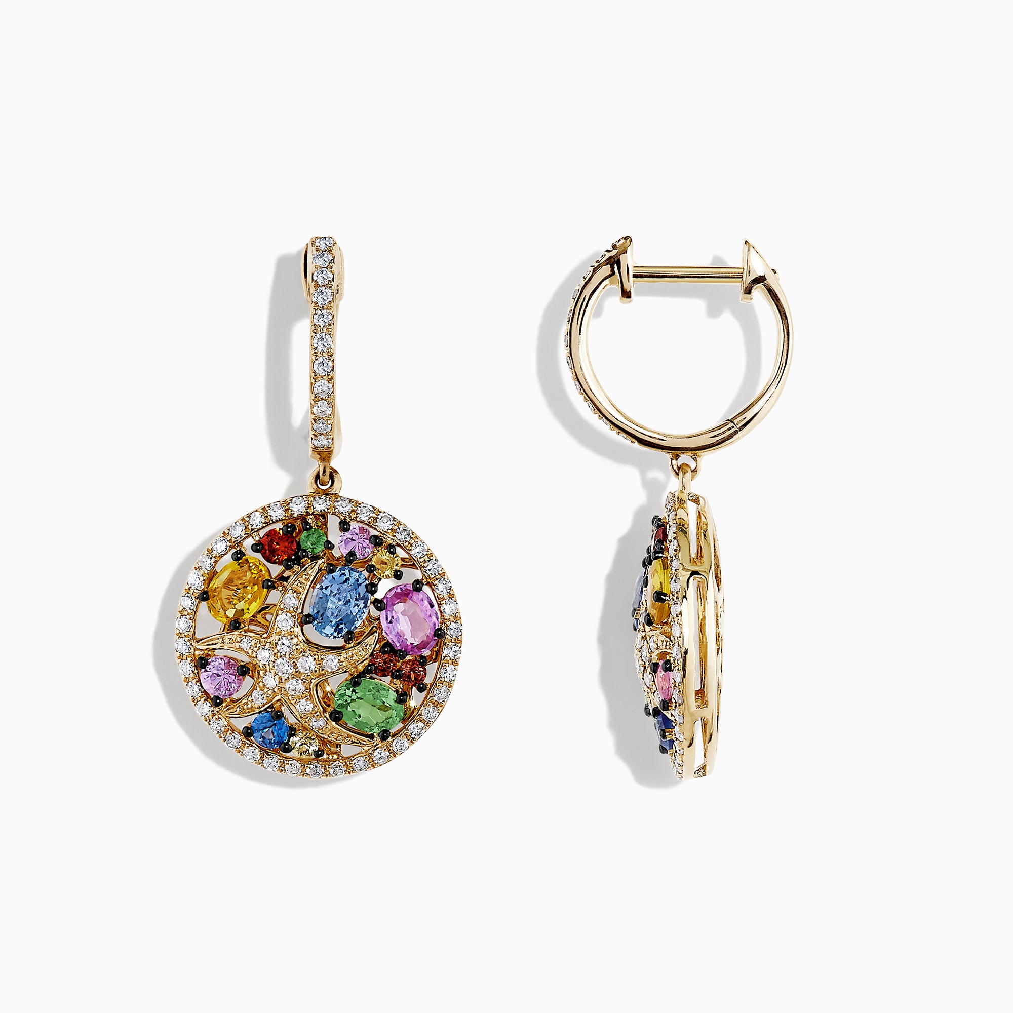 Effy Watercolors 14K Gold Multi Sapphire & Diamond Starfish Earrings, 3.00 TCW