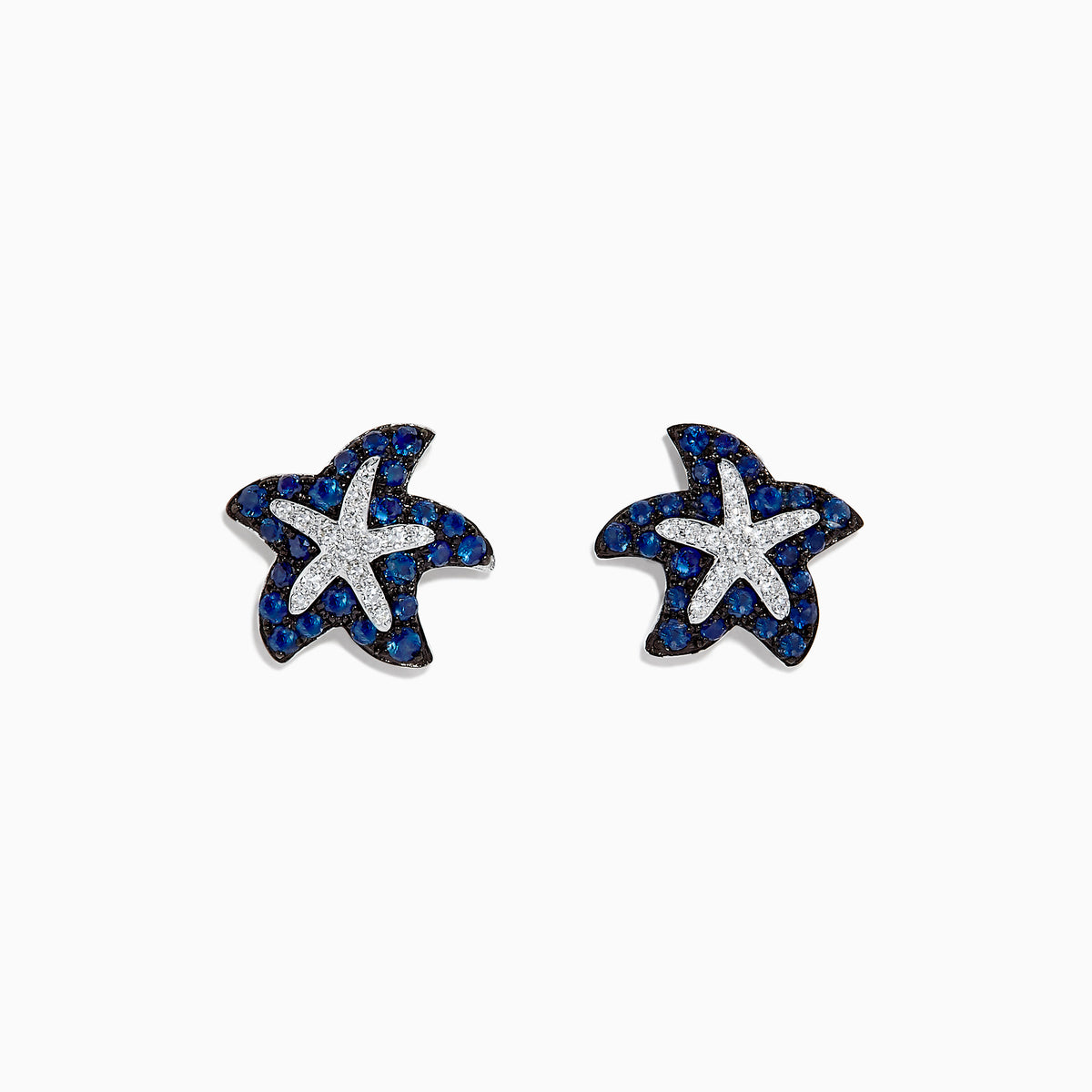The Seaside 14K White Gold Sapphire & Diamond Starfish Studs, 0.82 TCW, are displayed on a white background.