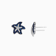 The Seaside 14K White Gold Sapphire & Diamond Starfish Studs, 0.82 TCW, are displayed on a white background.