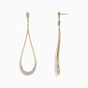 Duo 14K Yellow and White Gold Diamond Statement Earrings, 1.63 TCW, feature elegant teardrop shapes with sparkling diamonds accenting the gold and silver tones along the edges and inner curves.