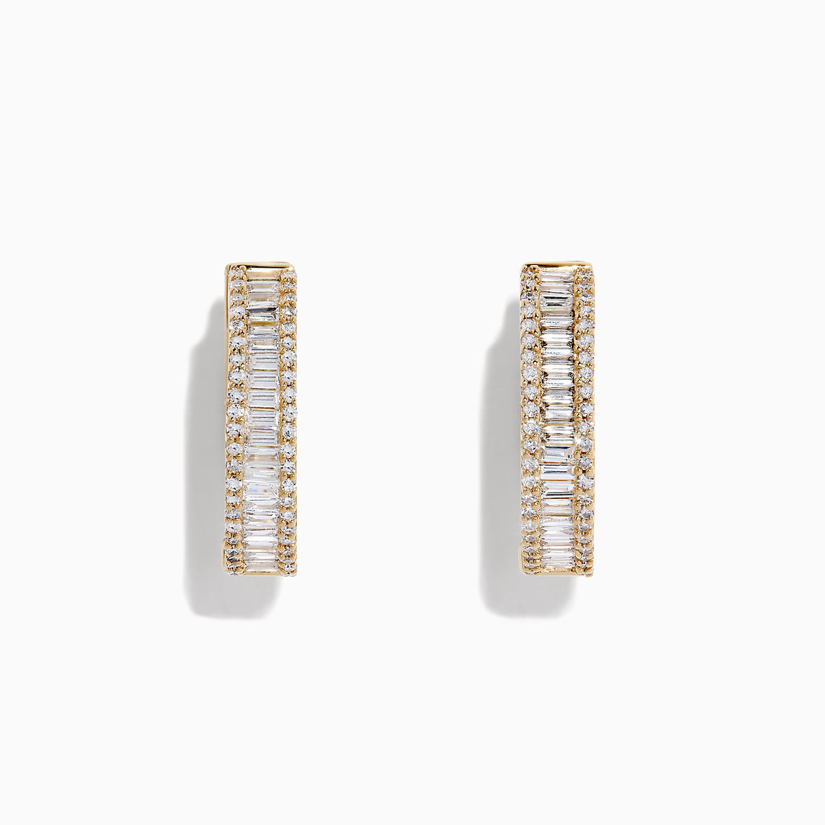 The DOro 14K Yellow Gold 3/4 Diamond Hoop Earrings, 0.94 TCW, feature rows of sparkling white diamonds on elegant gold hoops, displayed against a white background.