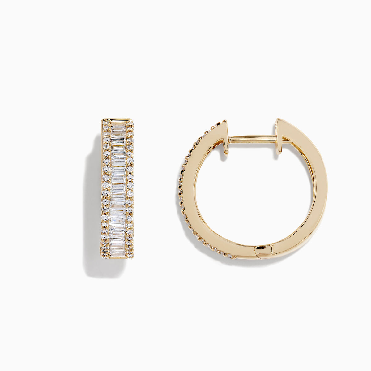 The DOro 14K Yellow Gold 3/4 Diamond Hoop Earrings, 0.94 TCW, feature rows of sparkling white diamonds on elegant gold hoops, displayed against a white background.